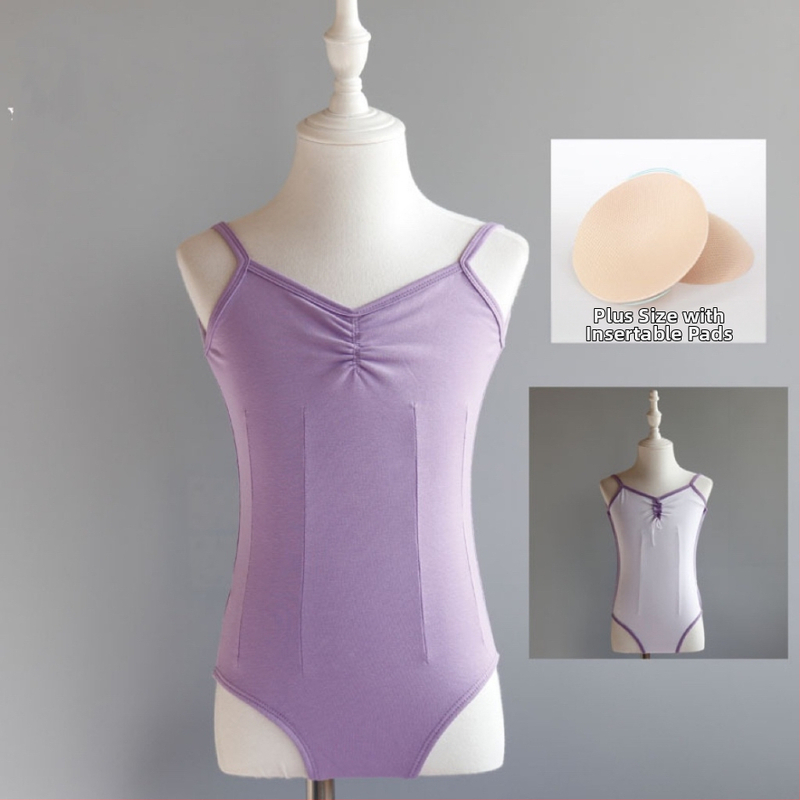 Dievčenské letné baletné tréningové body — bavlna-spandex zmes (95% elastan), štýl princezná, pre vek 3–8 rokov