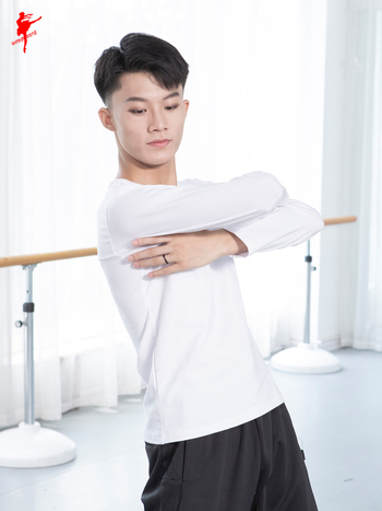 Top de dans modern pentru bărbați – țesătură din bumbac cu căptușeală Lycra, mânecă lungă, pentru dansatori adulți, potrivit pentru balet, Hanfu, dramă, dans latin, dans etnic, Yangko