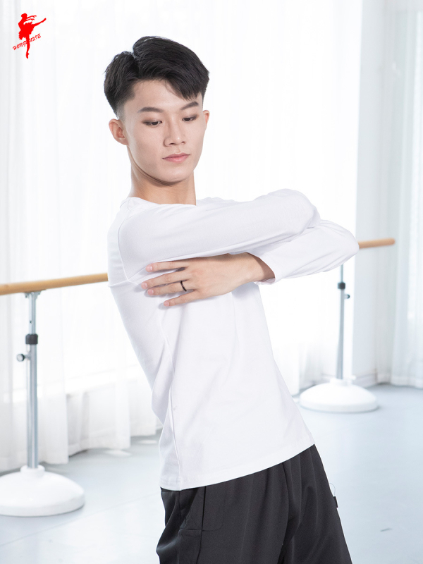 Top de dans modern pentru bărbați – țesătură din bumbac cu căptușeală Lycra, mânecă lungă, pentru dansatori adulți, potrivit pentru balet, Hanfu, dramă, dans latin, dans etnic, Yangko