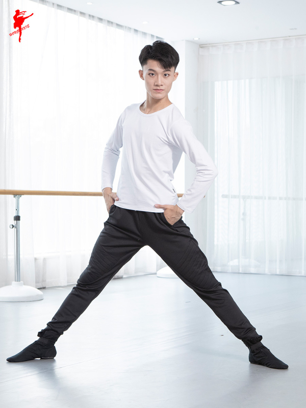 Top de dans modern pentru bărbați – țesătură din bumbac cu căptușeală Lycra, mânecă lungă, pentru dansatori adulți, potrivit pentru balet, Hanfu, dramă, dans latin, dans etnic, Yangko