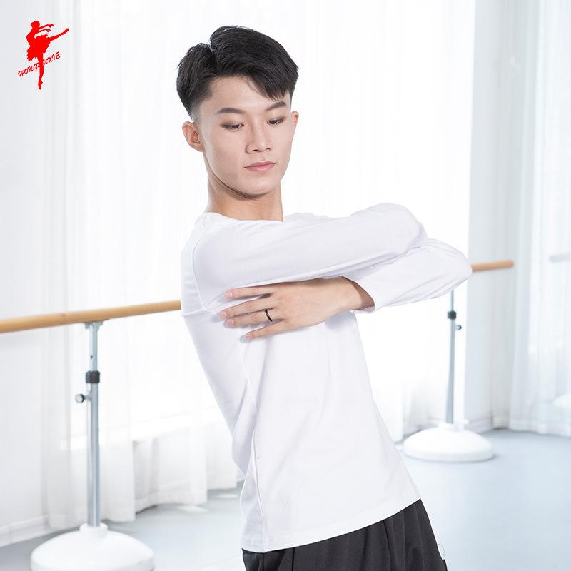 Top de dans modern pentru bărbați – țesătură din bumbac cu căptușeală Lycra, mânecă lungă, pentru dansatori adulți, potrivit pentru balet, Hanfu, dramă, dans latin, dans etnic, Yangko