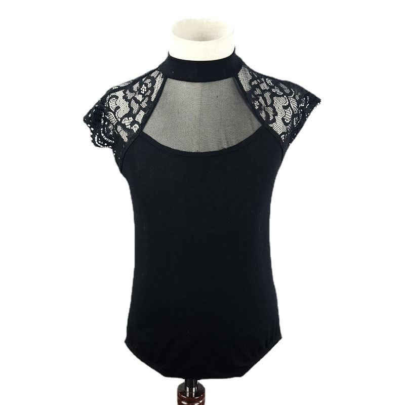 Body de dans pentru fetițe cu dantelă și plasă, vară, 95% bumbac, stil dulce