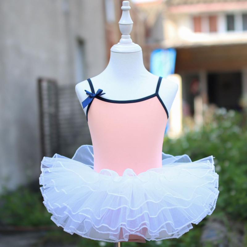Detské tanečné oblečenie pre dievčatá: body s ramienkami a tutu sukňou, nylon 95%, mäkké spracovanie, korejský štýl, vek 3-8 rokov