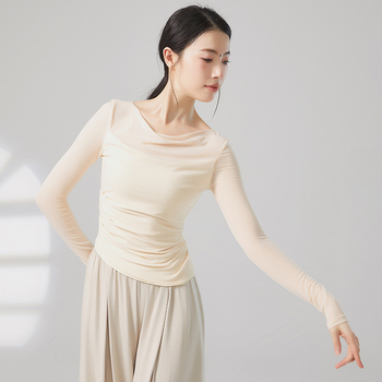 Top de dans modern: croi slim, mâneci lungi, din plasă; compoziție 95% Nylon, căptușeală din viscoză 93%, culoare solidă