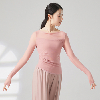 Top de dans modern: croi slim, mâneci lungi, din plasă; compoziție 95% Nylon, căptușeală din viscoză 93%, culoare solidă