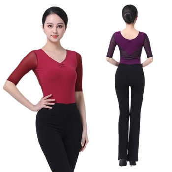 Îmbrăcăminte de antrenament pentru square dance – mâneci medii, material plasă, bumbac, căptușeală din mătase de lapte