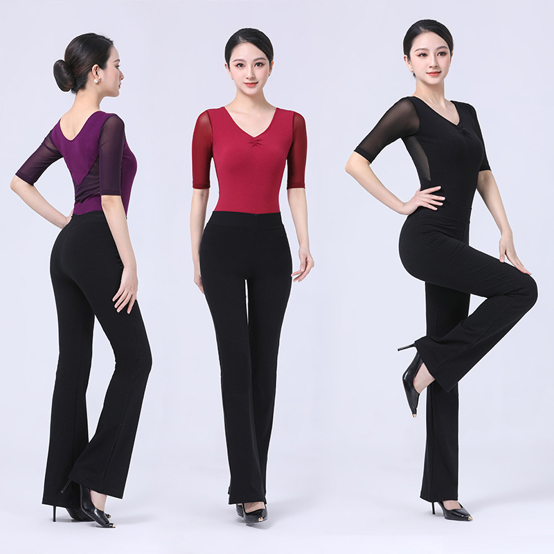 Îmbrăcăminte de antrenament pentru square dance – mâneci medii, material plasă, bumbac, căptușeală din mătase de lapte