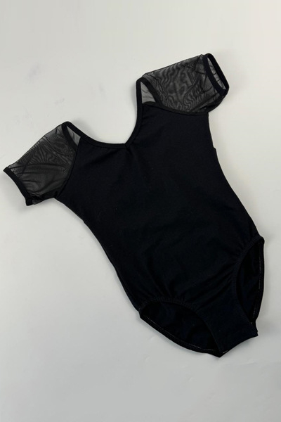 Lányoknak szóló tánc- és gimnasztika overál rövid ujjú hálós panellel, 85% pamut, puha kezelésű anyag, nyár 2024, 3-8 éveseknek