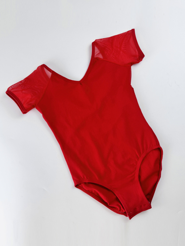 Lányoknak szóló tánc- és gimnasztika overál rövid ujjú hálós panellel, 85% pamut, puha kezelésű anyag, nyár 2024, 3-8 éveseknek