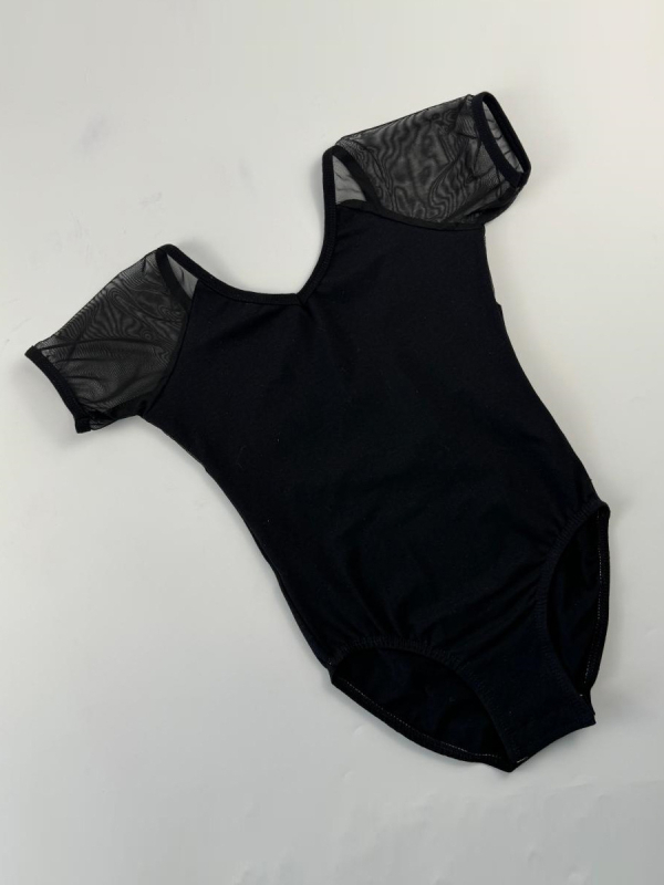 Lányoknak szóló tánc- és gimnasztika overál rövid ujjú hálós panellel, 85% pamut, puha kezelésű anyag, nyár 2024, 3-8 éveseknek