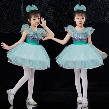 Lányoknak szóló balett–jazz táncruha tüll szoknyával és flitterekkel, pamut-spandex keverék, 90% spandex, tavasz 2024