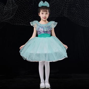 Lányoknak szóló balett–jazz táncruha tüll szoknyával és flitterekkel, pamut-spandex keverék, 90% spandex, tavasz 2024