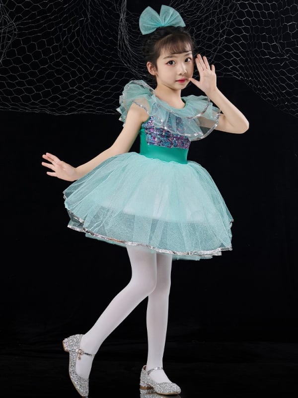 Lányoknak szóló balett–jazz táncruha tüll szoknyával és flitterekkel, pamut-spandex keverék, 90% spandex, tavasz 2024
