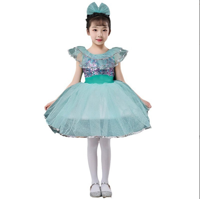Lányoknak szóló balett–jazz táncruha tüll szoknyával és flitterekkel, pamut-spandex keverék, 90% spandex, tavasz 2024