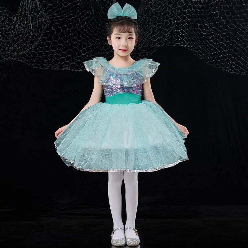 Lányoknak szóló balett–jazz táncruha tüll szoknyával és flitterekkel, pamut-spandex keverék, 90% spandex, tavasz 2024