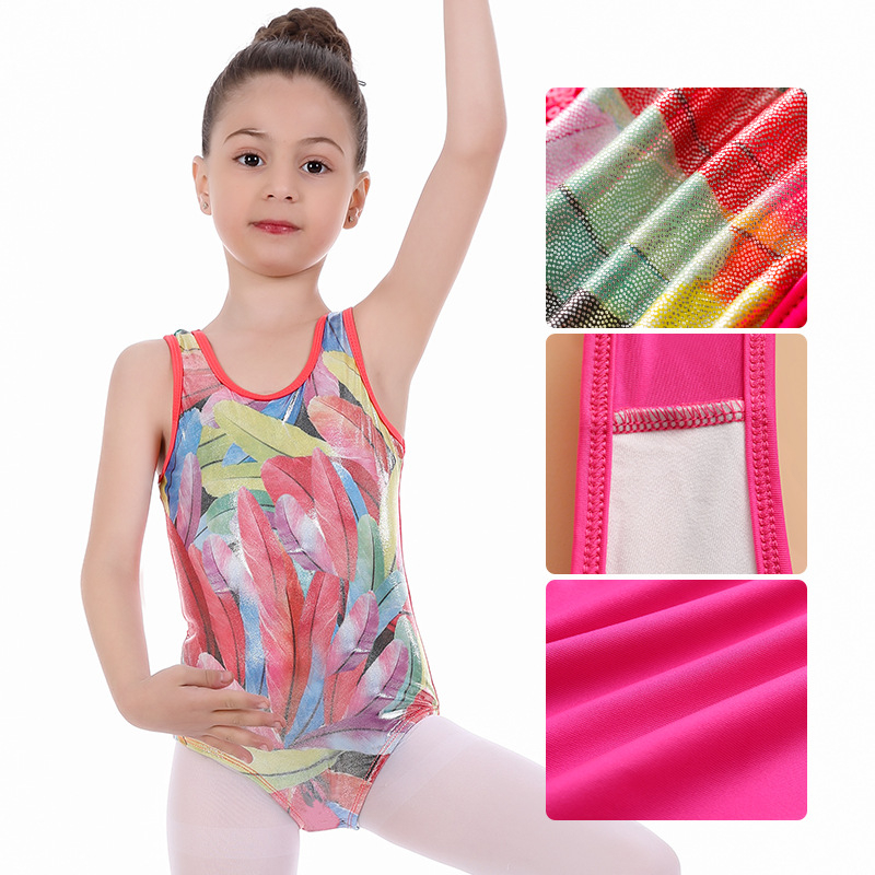 Gyerekek számára táncruha – leopárdmintás feliratos dizájn, poliészter-keverék 80%, lágy felületű anyag, 3–8 éveseknek, alkalmas edzésre és balettelőadásokra