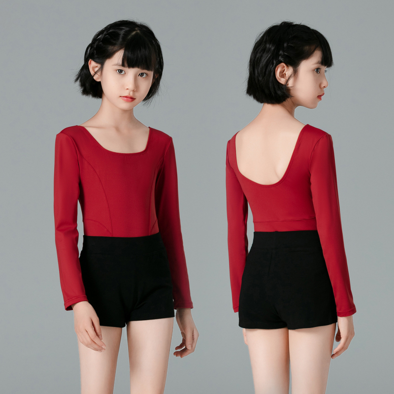 Őszi balett egyrészes ruha lányoknak, hosszú ujjú felső és nadrág, Nylon-Spandex keverék, kínai táncokhoz, 3–8 évesek