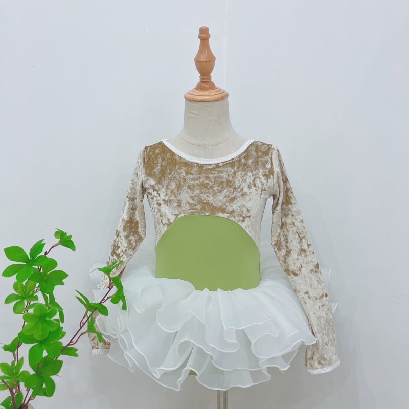 Dječji plesni bodiji s dugim rukavima, s veluro panelima, za kineski ples, narodni ples i balet; 80% najlon, tkanina brocade imitation cotton; za djevojčice od 8 godina