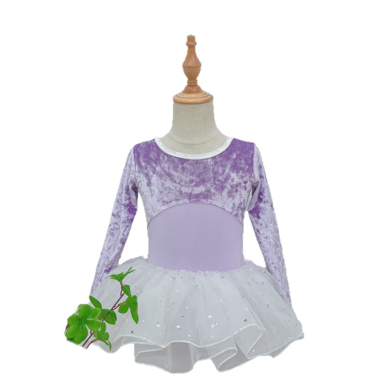 Dječji plesni bodiji s dugim rukavima, s veluro panelima, za kineski ples, narodni ples i balet; 80% najlon, tkanina brocade imitation cotton; za djevojčice od 8 godina