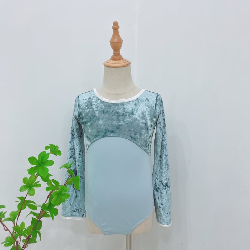 Dječji plesni bodiji s dugim rukavima, s veluro panelima, za kineski ples, narodni ples i balet; 80% najlon, tkanina brocade imitation cotton; za djevojčice od 8 godina