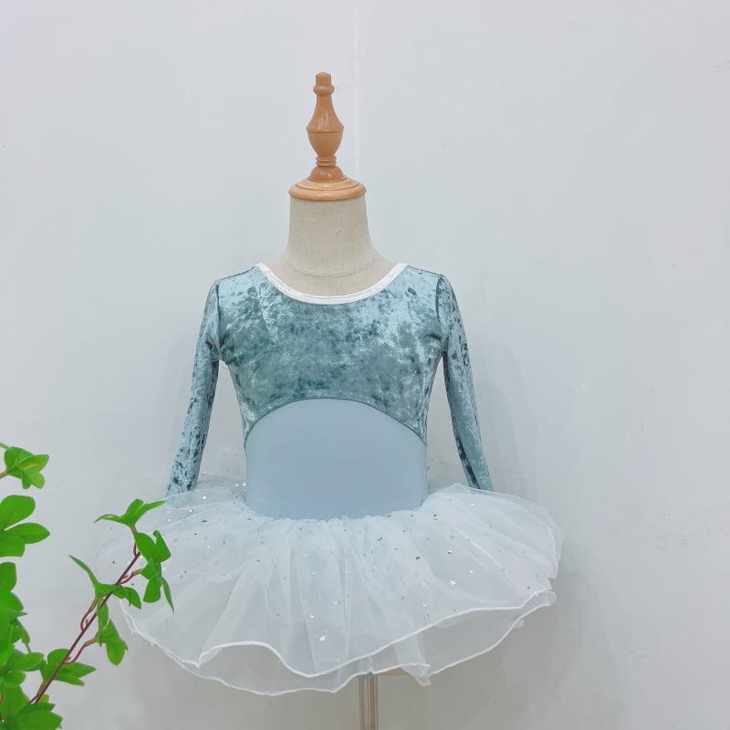 Dječji plesni bodiji s dugim rukavima, s veluro panelima, za kineski ples, narodni ples i balet; 80% najlon, tkanina brocade imitation cotton; za djevojčice od 8 godina