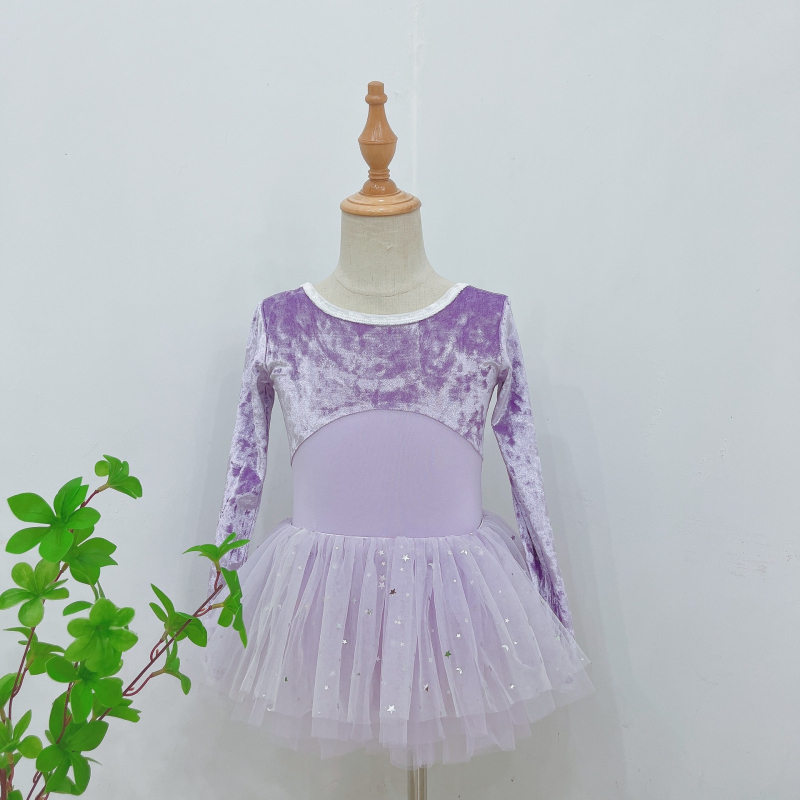 Dječji plesni bodiji s dugim rukavima, s veluro panelima, za kineski ples, narodni ples i balet; 80% najlon, tkanina brocade imitation cotton; za djevojčice od 8 godina