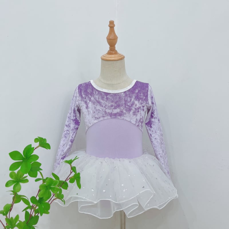 Dječji plesni bodiji s dugim rukavima, s veluro panelima, za kineski ples, narodni ples i balet; 80% najlon, tkanina brocade imitation cotton; za djevojčice od 8 godina