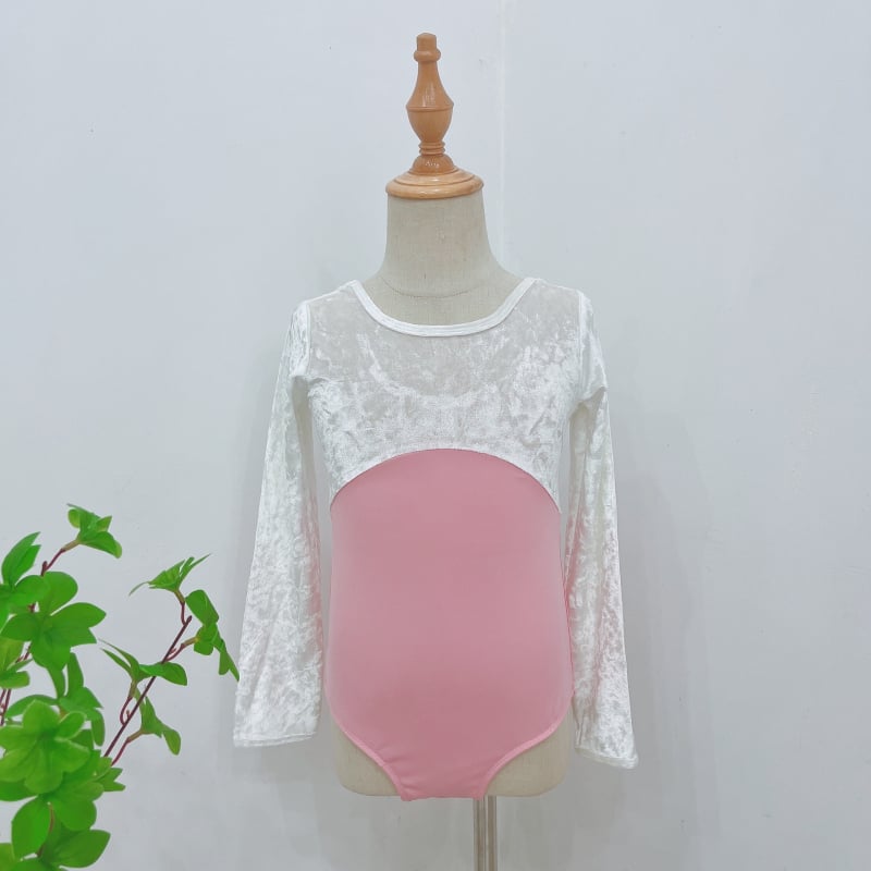Dječji plesni bodiji s dugim rukavima, s veluro panelima, za kineski ples, narodni ples i balet; 80% najlon, tkanina brocade imitation cotton; za djevojčice od 8 godina