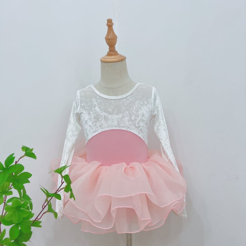 Dječji plesni bodiji s dugim rukavima, s veluro panelima, za kineski ples, narodni ples i balet; 80% najlon, tkanina brocade imitation cotton; za djevojčice od 8 godina