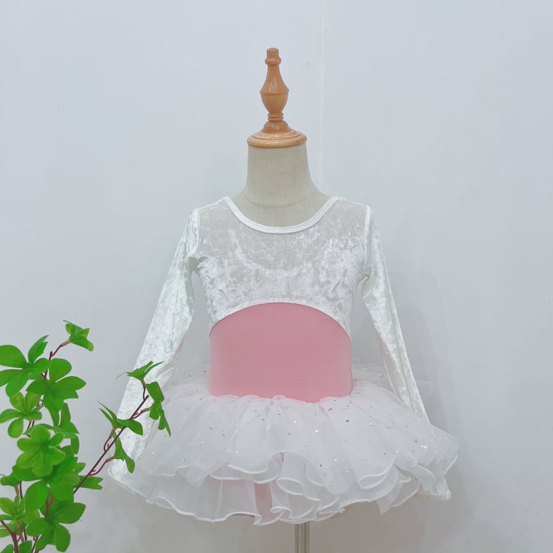 Dječji plesni bodiji s dugim rukavima, s veluro panelima, za kineski ples, narodni ples i balet; 80% najlon, tkanina brocade imitation cotton; za djevojčice od 8 godina