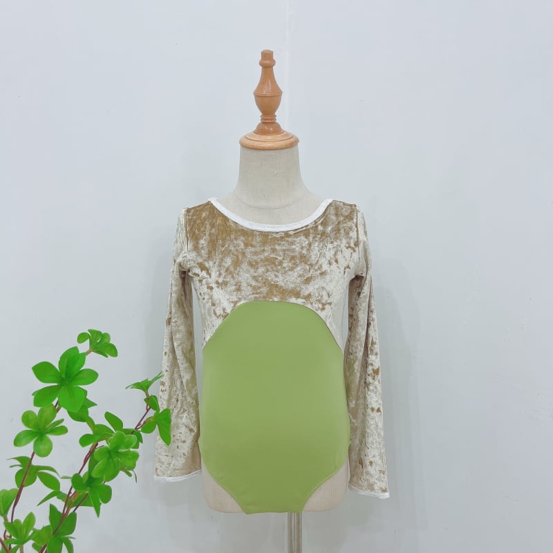 Dječji plesni bodiji s dugim rukavima, s veluro panelima, za kineski ples, narodni ples i balet; 80% najlon, tkanina brocade imitation cotton; za djevojčice od 8 godina