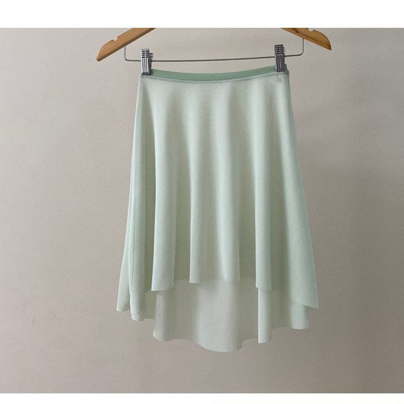 Fustă de balet din plasă pentru yoga aeriană — fața scurtă, spatele lung, talie elastică; țesătură principală poliester 70–80%, poliester secundar 30–50%; Primăvara 2025, stil chinezesc, retro literar