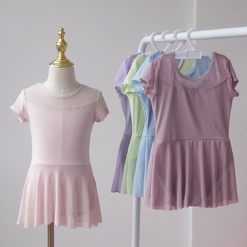Nylon gyerekeknek szánt nyári táncruha edzésre, rövid ujjú, nyitott elejű egyrészes ruha balett és kínai tánc számára