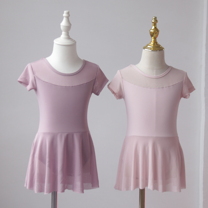 Nylon gyerekeknek szánt nyári táncruha edzésre, rövid ujjú, nyitott elejű egyrészes ruha balett és kínai tánc számára