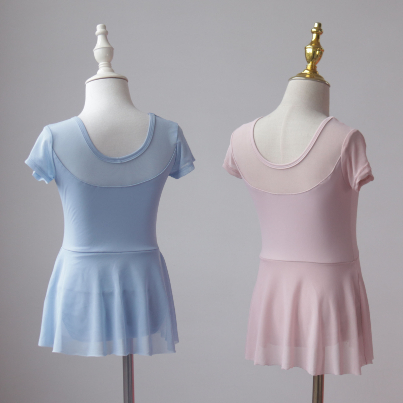Nylon gyerekeknek szánt nyári táncruha edzésre, rövid ujjú, nyitott elejű egyrészes ruha balett és kínai tánc számára