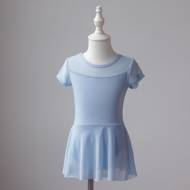 Nylon gyerekeknek szánt nyári táncruha edzésre, rövid ujjú, nyitott elejű egyrészes ruha balett és kínai tánc számára