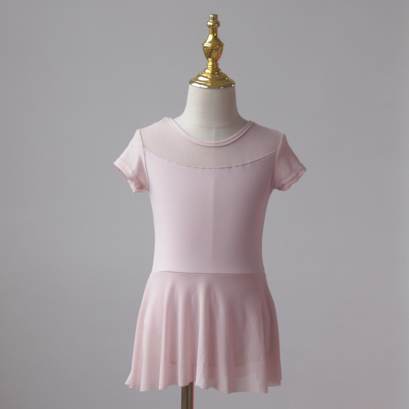 Nylon gyerekeknek szánt nyári táncruha edzésre, rövid ujjú, nyitott elejű egyrészes ruha balett és kínai tánc számára