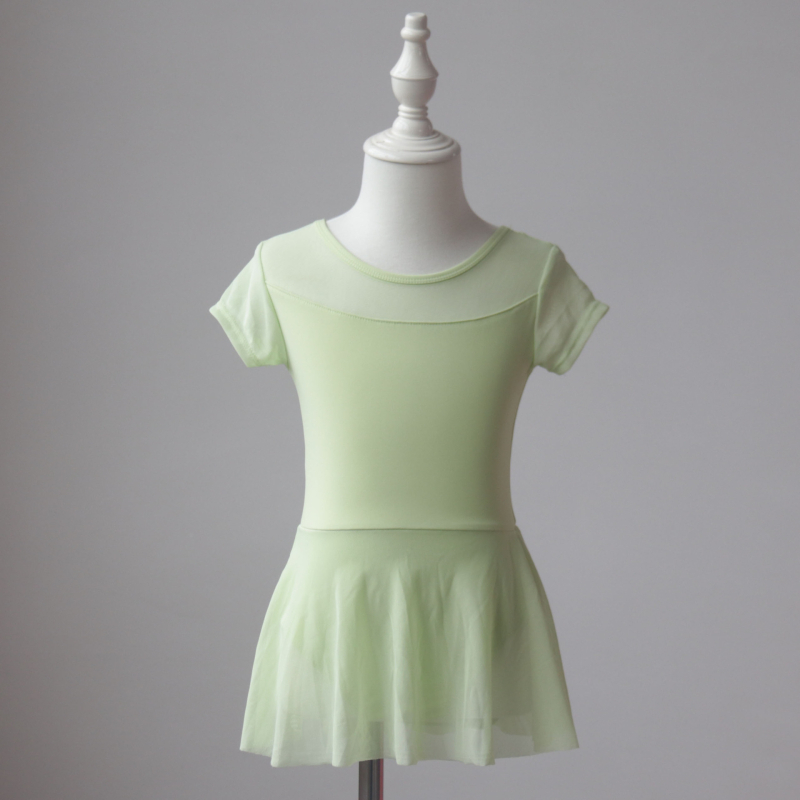 Nylon gyerekeknek szánt nyári táncruha edzésre, rövid ujjú, nyitott elejű egyrészes ruha balett és kínai tánc számára