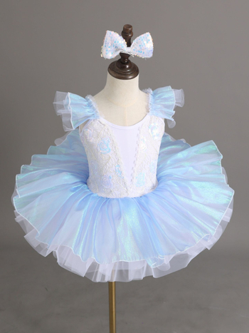 Costum de balet pentru copii, stil prințesă cu paiete, din poliester moale tratat, pentru fetițe între 3 și 8 ani