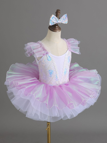 Costum de balet pentru copii, stil prințesă cu paiete, din poliester moale tratat, pentru fetițe între 3 și 8 ani