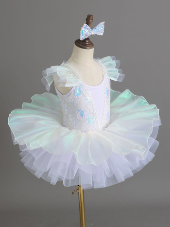 Costum de balet pentru copii, stil prințesă cu paiete, din poliester moale tratat, pentru fetițe între 3 și 8 ani