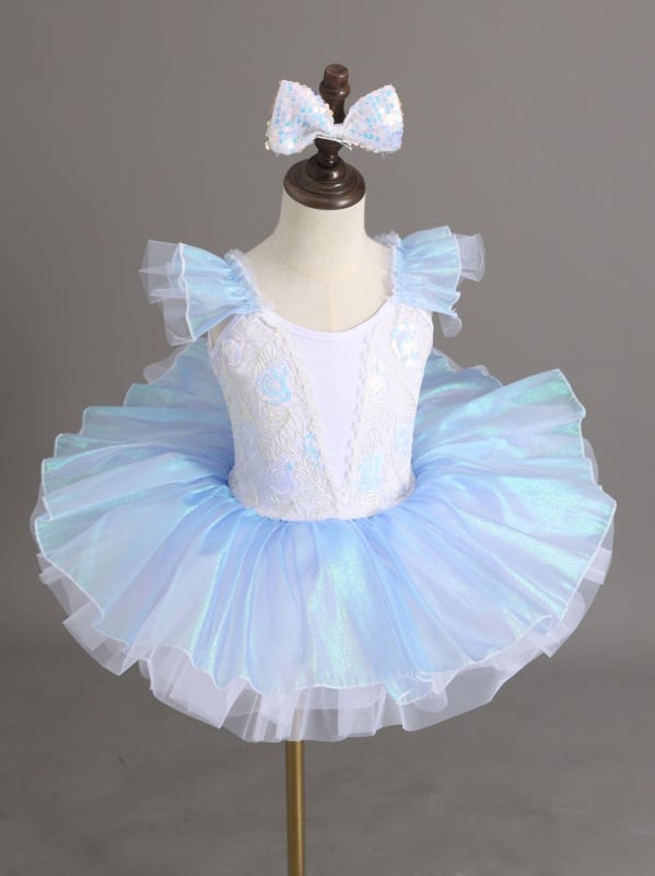 Costum de balet pentru copii, stil prințesă cu paiete, din poliester moale tratat, pentru fetițe între 3 și 8 ani