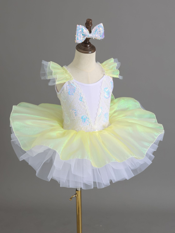 Costum de balet pentru copii, stil prințesă cu paiete, din poliester moale tratat, pentru fetițe între 3 și 8 ani