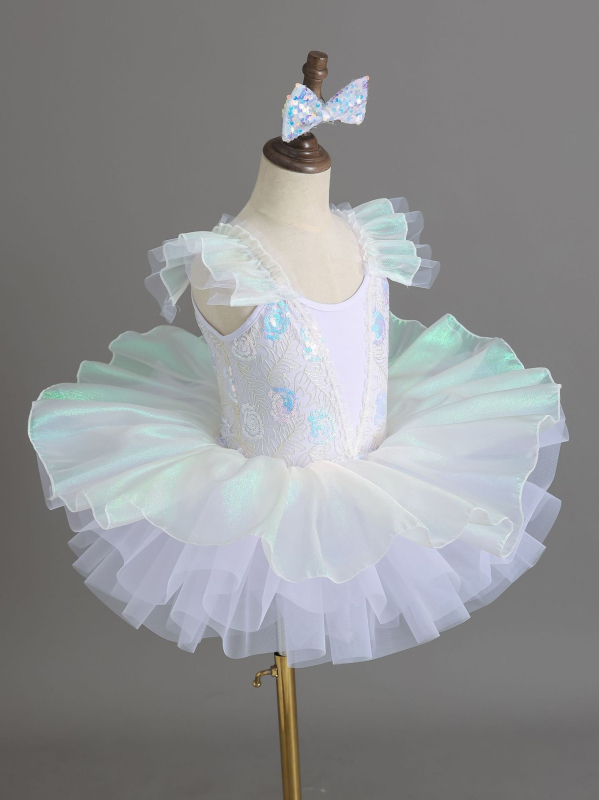 Costum de balet pentru copii, stil prințesă cu paiete, din poliester moale tratat, pentru fetițe între 3 și 8 ani