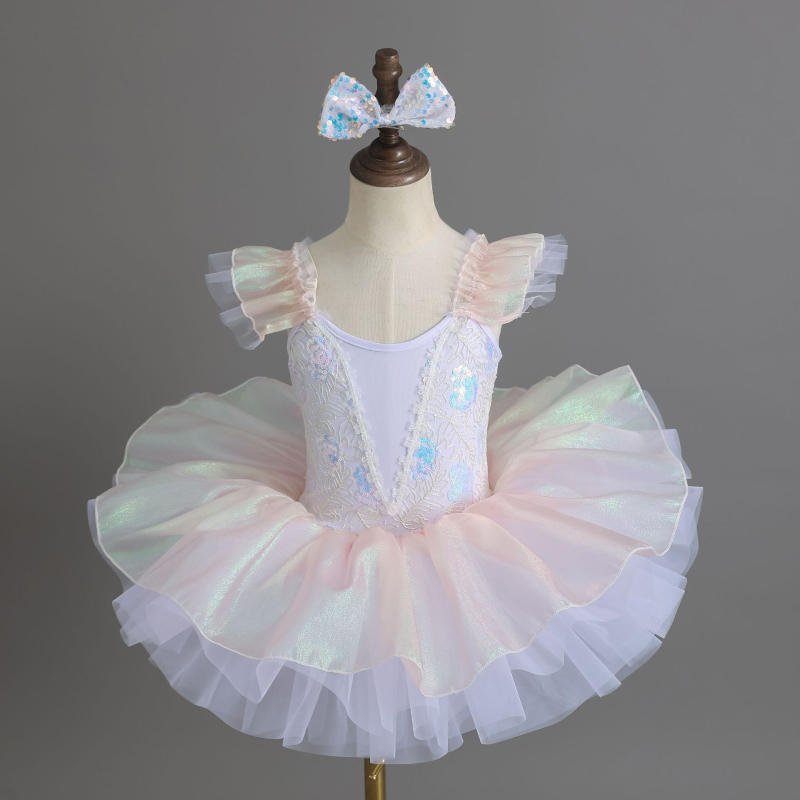 Costum de balet pentru copii, stil prințesă cu paiete, din poliester moale tratat, pentru fetițe între 3 și 8 ani