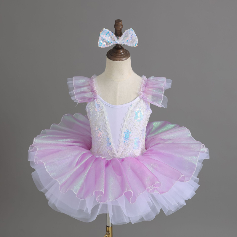 Costum de balet pentru copii, stil prințesă cu paiete, din poliester moale tratat, pentru fetițe între 3 și 8 ani