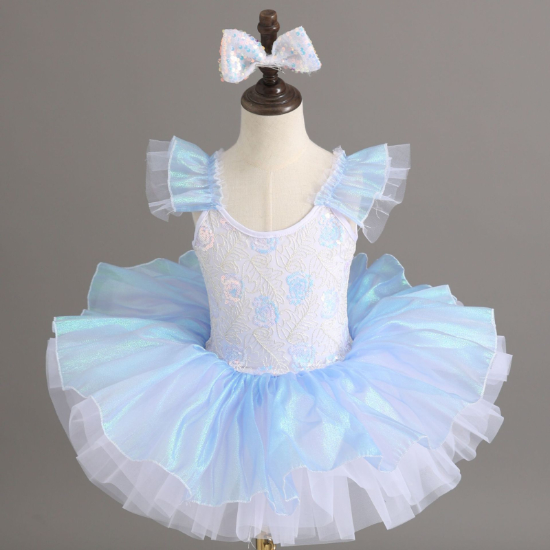 Costum de balet pentru copii, stil prințesă cu paiete, din poliester moale tratat, pentru fetițe între 3 și 8 ani