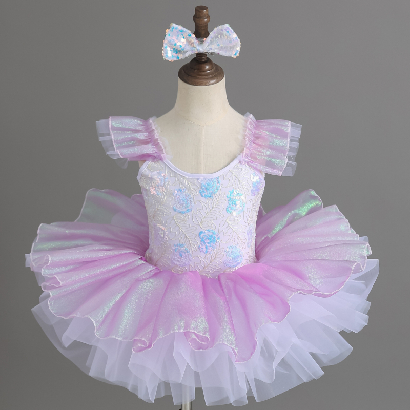 Costum de balet pentru copii, stil prințesă cu paiete, din poliester moale tratat, pentru fetițe între 3 și 8 ani