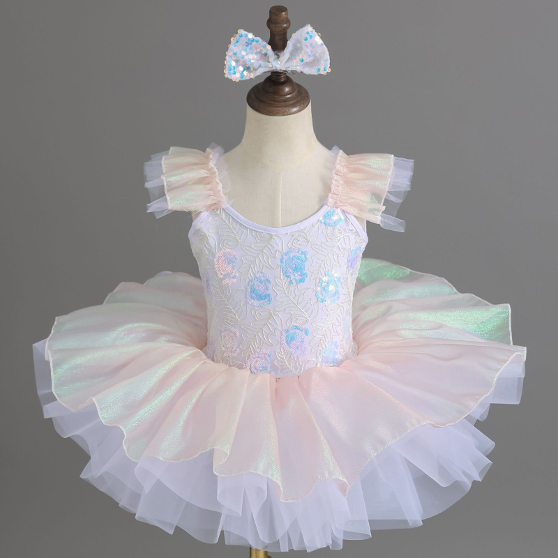 Costum de balet pentru copii, stil prințesă cu paiete, din poliester moale tratat, pentru fetițe între 3 și 8 ani