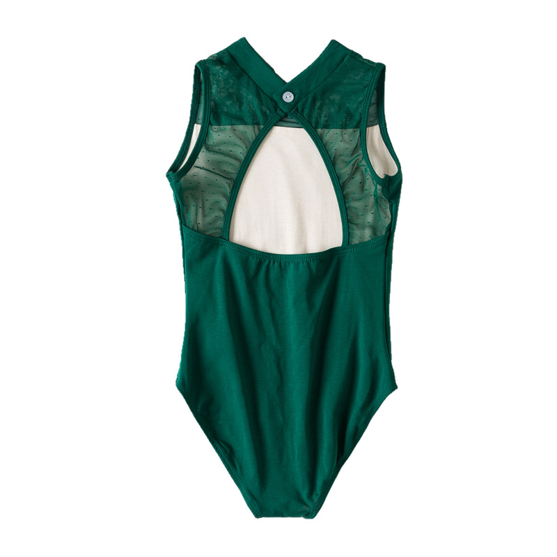 Gyerekeknek szóló ujjatlan táncruha csipkével a balethez és a kínai klasszikus táncokhoz | Pamut 93,5%, Puha feldolgozás, 3–8 éveseknek